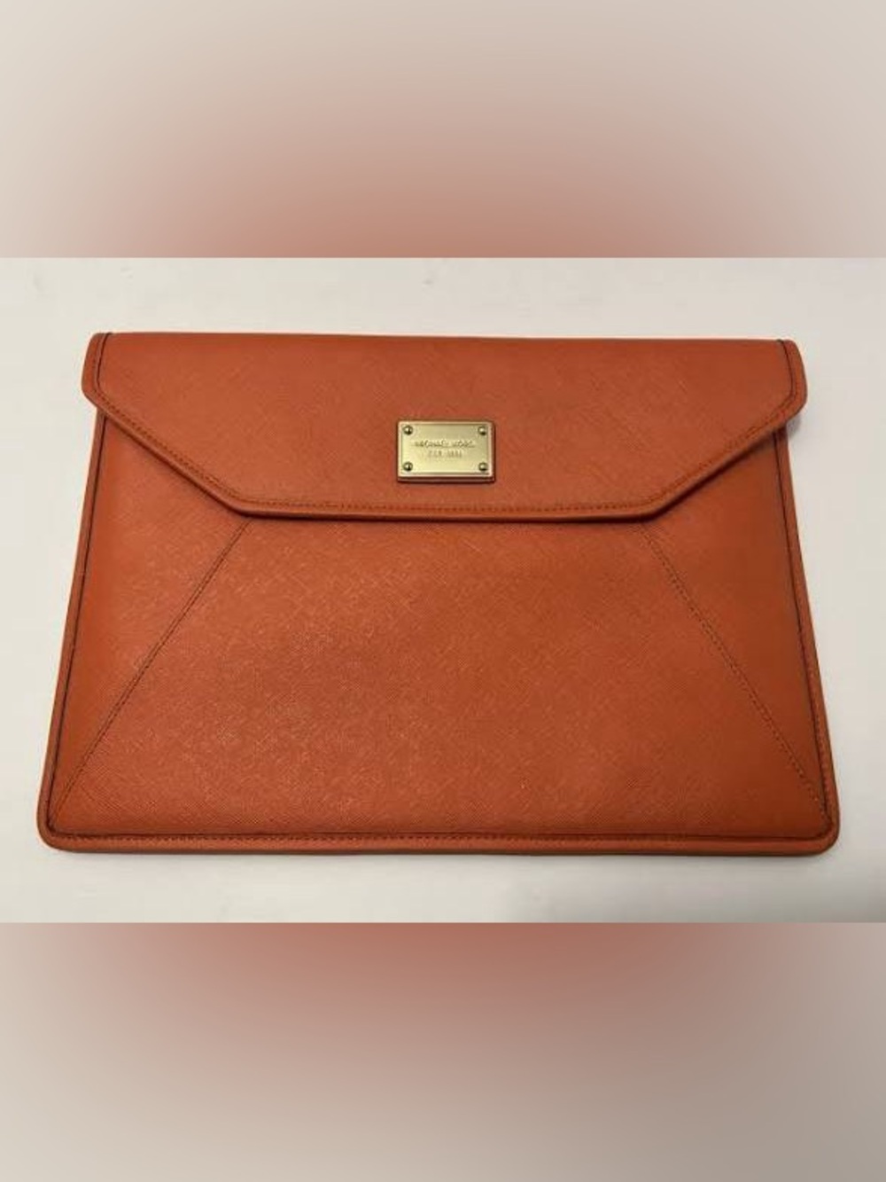 Michael Kors Cognac Leather Envelope laptop iPad sleeve (13 inches) with Gold